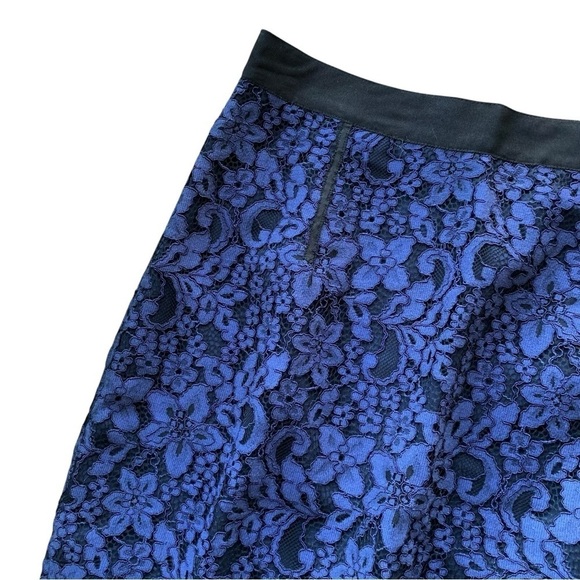Tracy Reese New York Lace Floral Pencil Skirt Career Navy Blue Black Size 4 - Picture 3 of 6